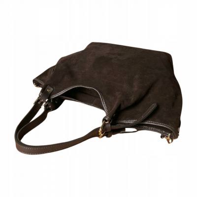 - Czekoladowa zamszowa torebka shopper XL ciemny brąz ZAMSZ A4 Vera Pelle