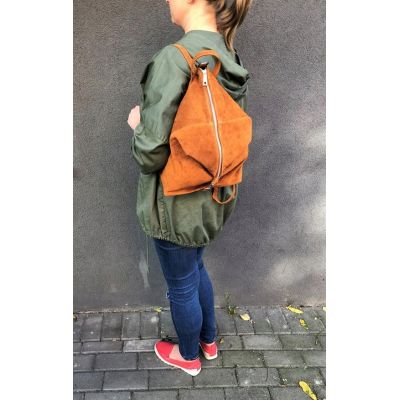 włoska niebieska zamszowa skórzana torebka worek plecak SKÓRA zamsz naturalny 3w1