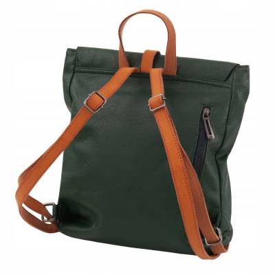 Flora&Co zielony / camel skórzany plecak modna torba A4