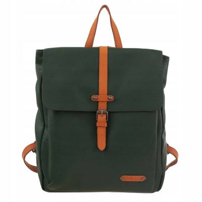 Flora&Co zielony / camel skórzany plecak modna torba A4