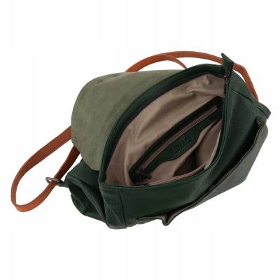Flora&Co zielony / camel skórzany plecak modna torba A4