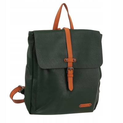 Flora&Co zielony / camel skórzany plecak modna torba A4