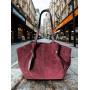 - Bordowa zamszowa torebka shopper burgund ZAMSZ NATURALNY Vera Pelle