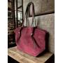 - Bordowa zamszowa torebka shopper burgund ZAMSZ NATURALNY Vera Pelle