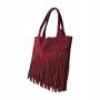 - Bordowa zamszowa torebka frędzle shopper boho ZAMSZ NATURALNY A4