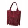 - Bordowa zamszowa torebka frędzle shopper boho ZAMSZ NATURALNY A4