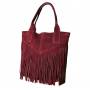 - Bordowa zamszowa torebka frędzle shopper boho ZAMSZ NATURALNY A4