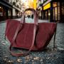- Bordowa zamszowa torebka shopper burgund ZAMSZ NATURALNY Vera Pelle