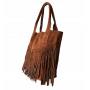 - Brązowa zamszowa torebka frędzle shopper boho brąz ZAMSZ NATURALNY A4