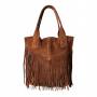 - Brązowa zamszowa torebka frędzle shopper boho brąz ZAMSZ NATURALNY A4