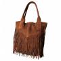 - Brązowa zamszowa torebka frędzle shopper boho brąz ZAMSZ NATURALNY A4