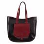 Vera Pelle - włoska czarna / bordo A4 skórzana torebka SKÓRA NATURALNA shopper bag
