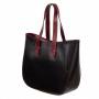 Vera Pelle - włoska czarna / bordo A4 skórzana torebka SKÓRA NATURALNA shopper bag