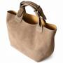 - Cappuccino zamszowa torebka shopper taupe ZAMSZ NATURALNY Vera Pelle