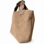 - Cappuccino zamszowa torebka shopper taupe ZAMSZ NATURALNY Vera Pelle