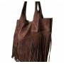 - Czekoladowa zamszowa torebka frędzle shopper boho ciemny brąz ZAMSZ NATURALNY A4