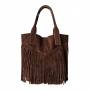 - Czekoladowa zamszowa torebka frędzle shopper boho ciemny brąz ZAMSZ NATURALNY A4
