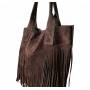 - Czekoladowa zamszowa torebka frędzle shopper boho ciemny brąz ZAMSZ A4