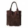 - Czekoladowa zamszowa torebka frędzle shopper boho ciemny brąz ZAMSZ A4