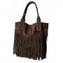 - Czekoladowa zamszowa torebka frędzle shopper boho ciemny brąz ZAMSZ A4