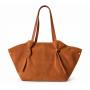 - Camel zamszowa torebka shopper ruda karmelowy ZAMSZ NATURALNY Vera Pelle