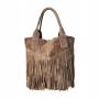 - Cappuccino zamszowa torebka frędzle shopper boho fango ZAMSZ NATURALNY A4