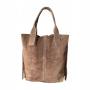 - Cappuccino zamszowa torebka frędzle shopper boho fango ZAMSZ NATURALNY A4