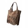 - Cappuccino zamszowa torebka frędzle shopper boho fango ZAMSZ NATURALNY A4