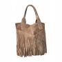 - Cappuccino zamszowa torebka frędzle shopper boho fango ZAMSZ NATURALNY A4