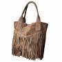 - Cappuccino zamszowa torebka frędzle shopper boho fango ZAMSZ NATURALNY A4