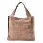 - Taupe zamszowa torebka shopper cappuccino ZAMSZ NATURALNY Vera Pelle