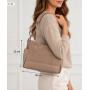 - Cappuccino torebka shopper taupe ZAMSZ NATURALNY + SKÓRA NATURALNA Vera Pelle