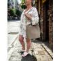 - Cappuccino zamszowa torebka shopper taupe ZAMSZ NATURALNY Vera Pelle
