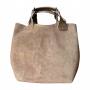 - Cappuccino zamszowa torebka shopper taupe ZAMSZ NATURALNY Vera Pelle