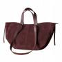 - Bordowa zamszowa torebka shopper burgund ZAMSZ NATURALNY Vera Pelle