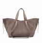 - Cappuccino zamszowa torebka shopper taupe ZAMSZ NATURALNY Vera Pelle