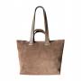 - Cappuccino torebka zamszowa shopper taupe ZAMSZ NATURALNY Vera Pelle